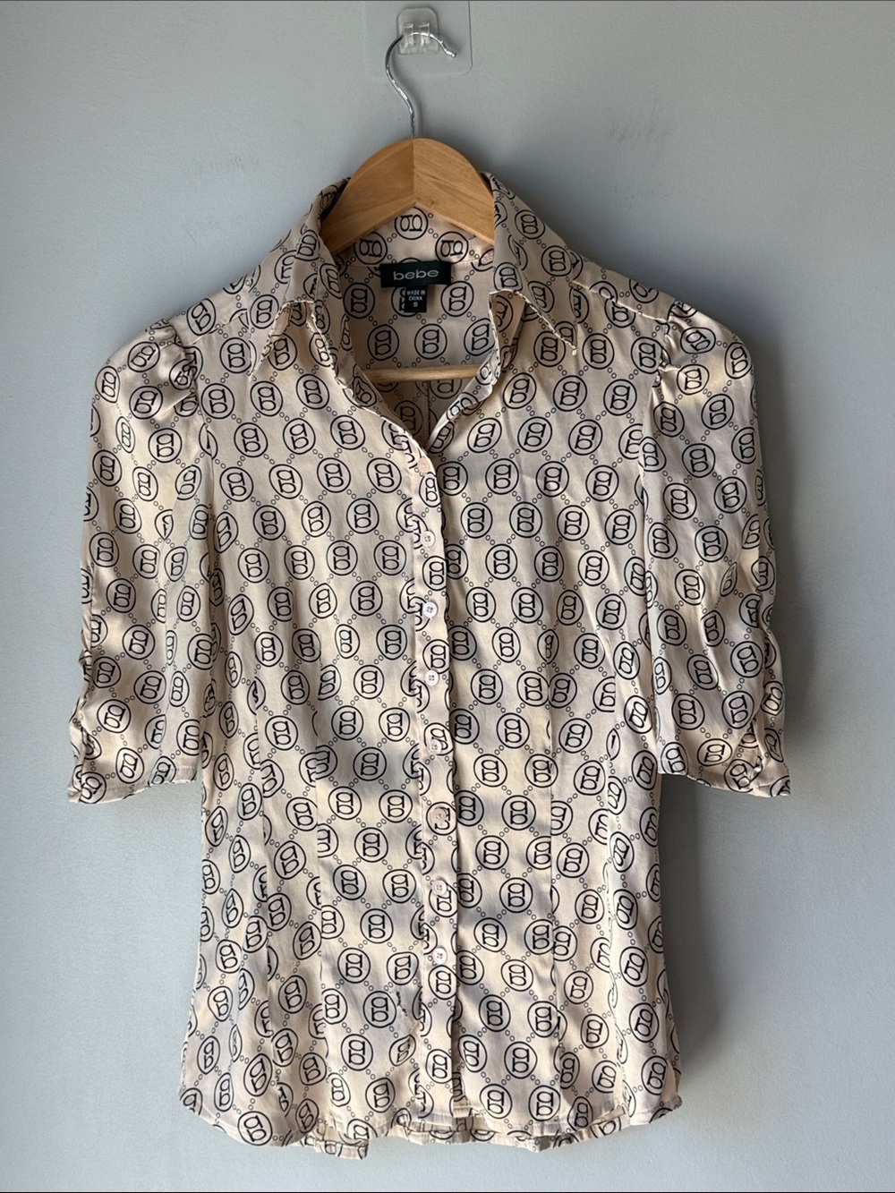 Vintage Bebe Silk Logo Button Down Shirt